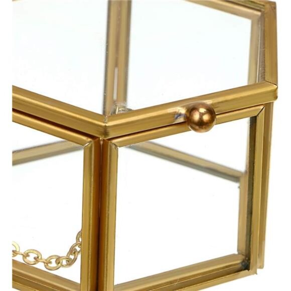 Glass Vintage Jewelry Box - Golden Geometric Jewelry Display Organizer - Picture 5 of 14